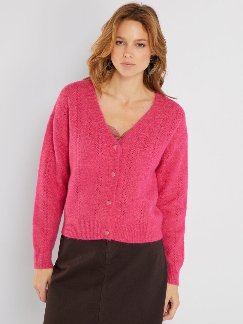 Chaqueta de punto tricotado calado rosa indio - Kiabi