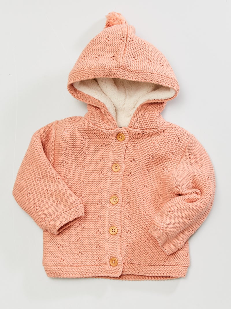 Chaqueta de punto tricotado con capucha Naranja - Kiabi