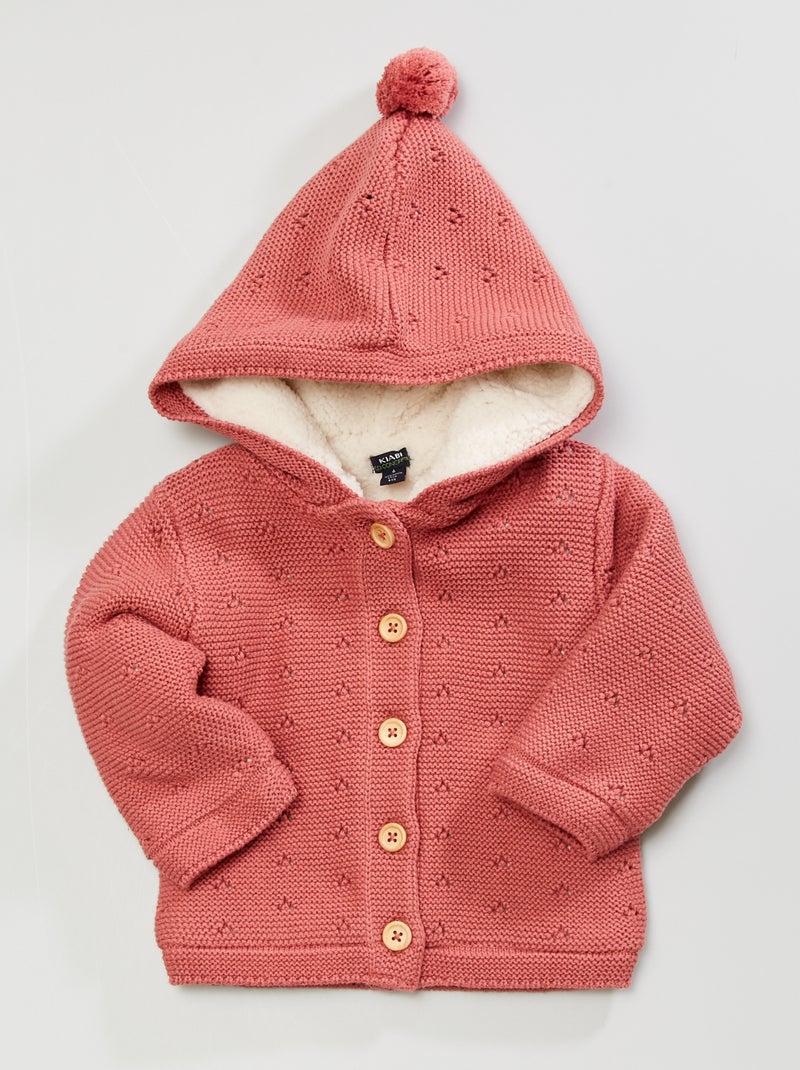 Chaqueta de punto tricotado con capucha ROSA - Kiabi