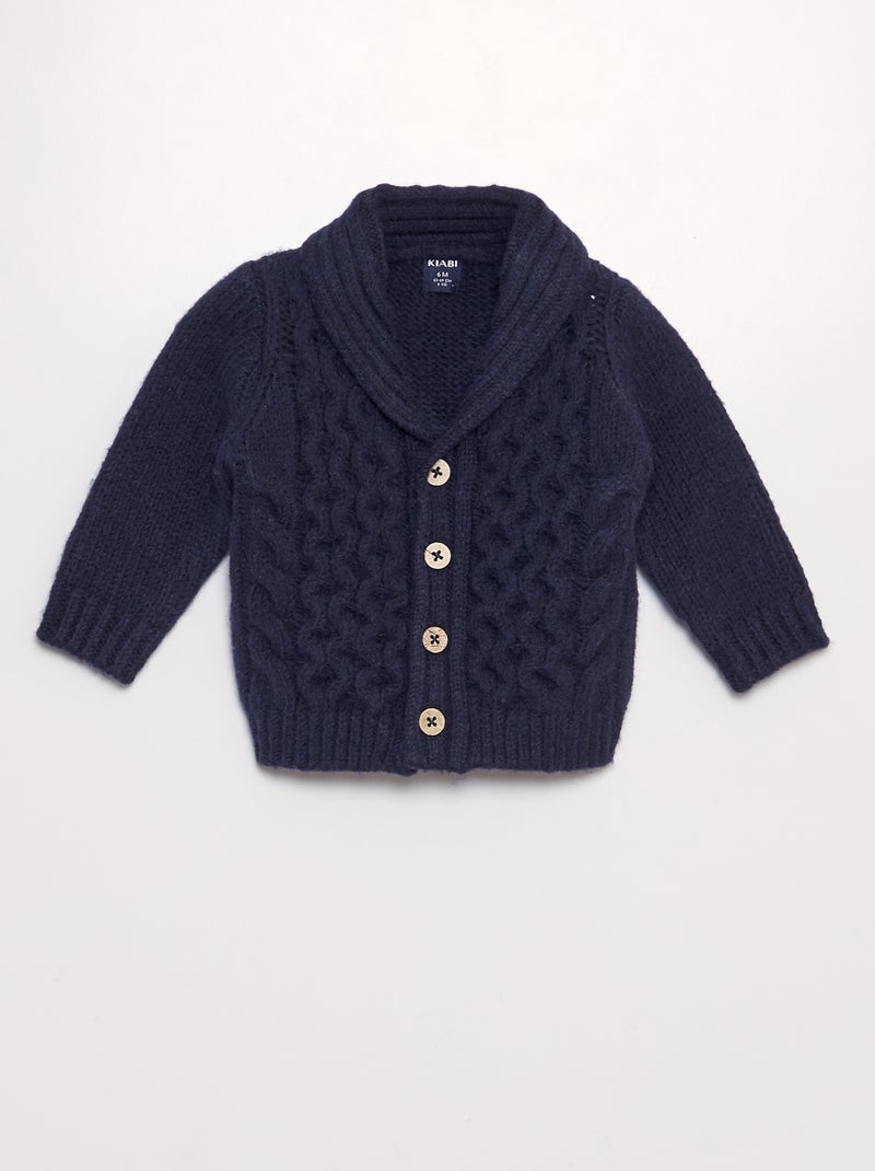 Chaqueta de punto tricotado con cuello chal azul - Kiabi