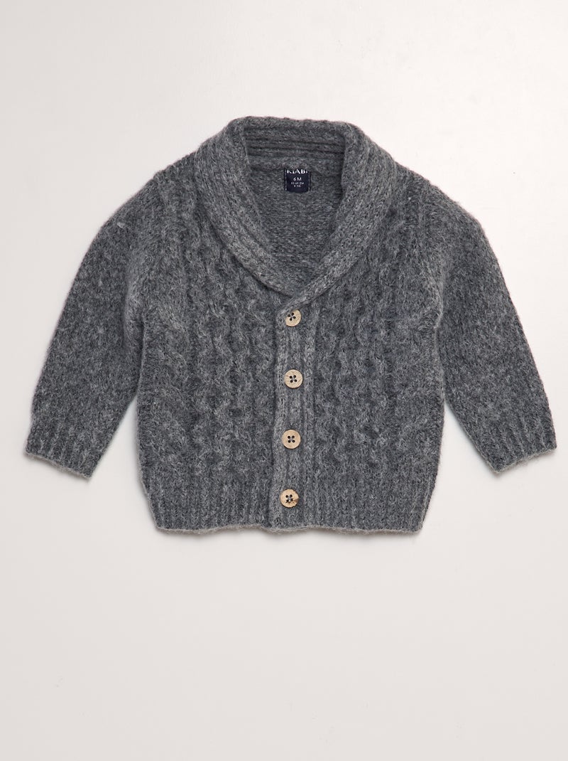 Chaqueta de punto tricotado con cuello chal GRIS - Kiabi