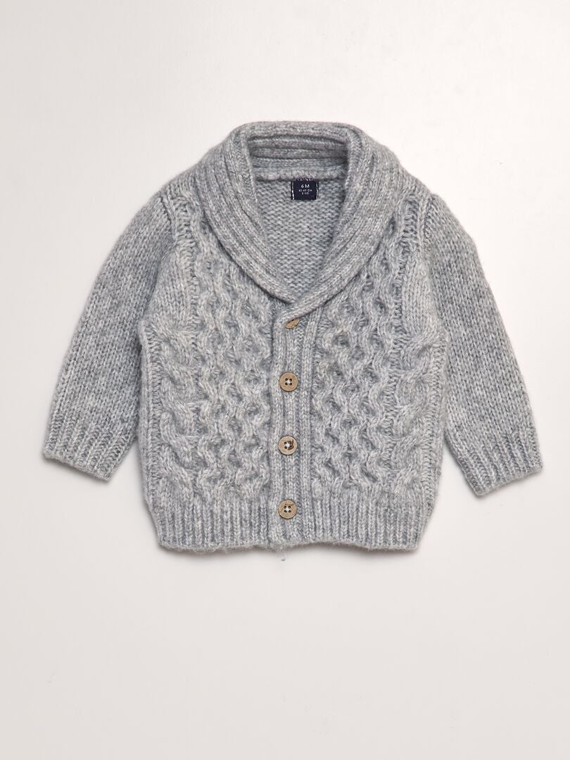 Chaqueta de punto tricotado con cuello chal GRIS - Kiabi