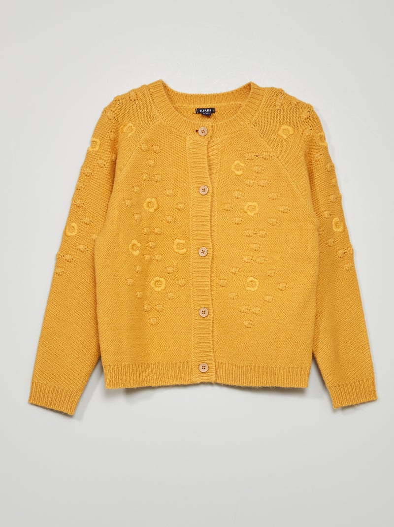 Chaqueta de punto tricotado con flores AMARILLO - Kiabi