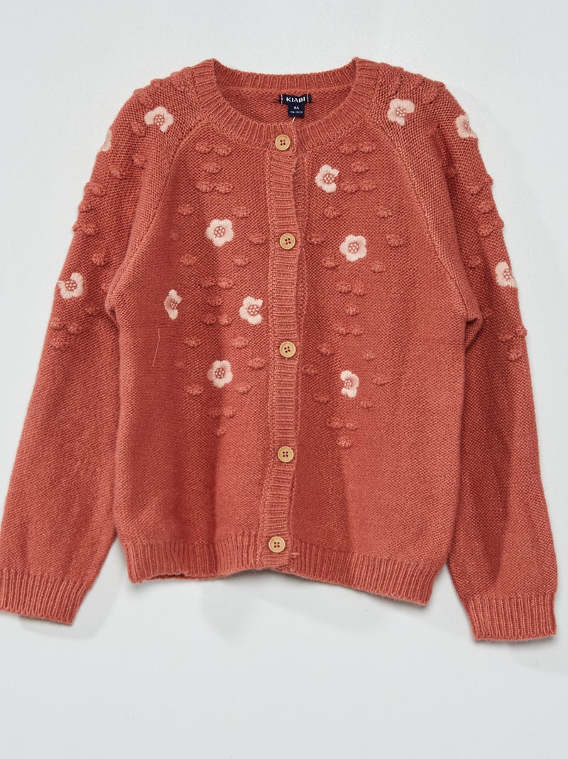 Chaqueta de punto tricotado con flores ROSA - Kiabi