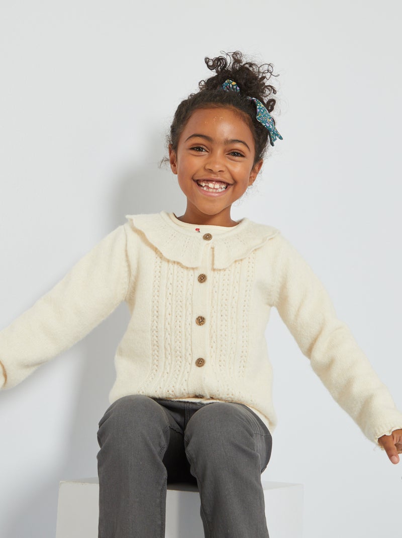 Chaqueta de punto tricotado con gorguera BLANCO - Kiabi