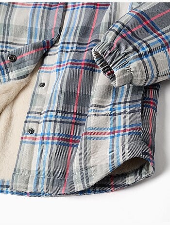 Chaqueta de sarga a cuadros con capucha y forro de peluche