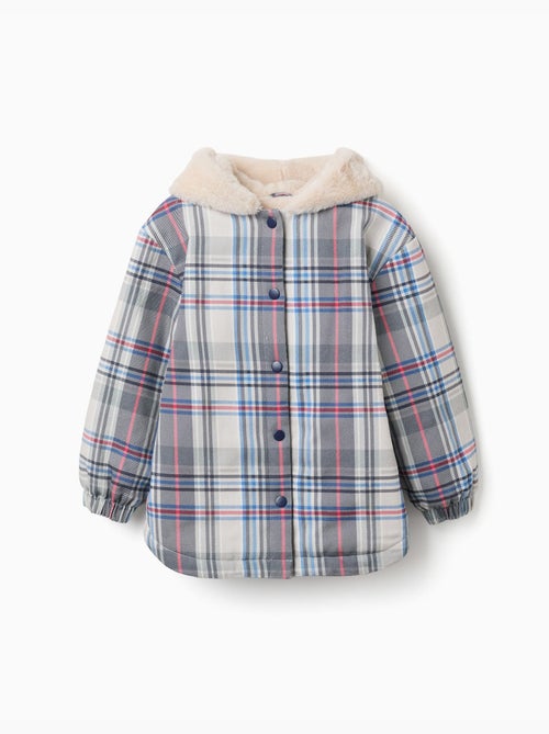 Chaqueta de sarga a cuadros con capucha y forro de peluche - Kiabi Chaqueta de sarga a cuadros con capucha y forro de peluche - Kiabi