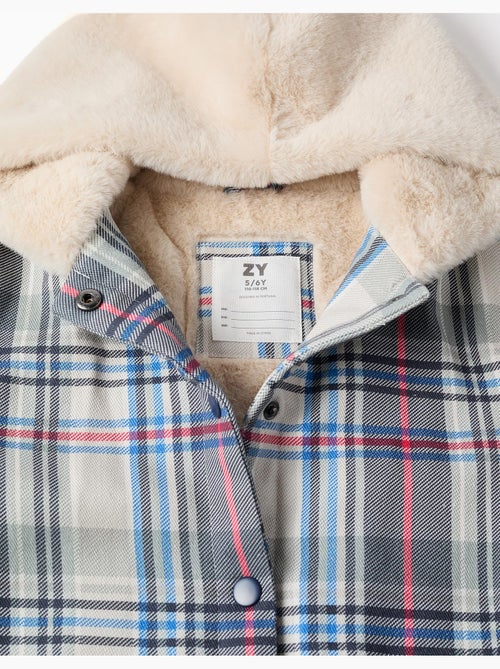 Chaqueta de sarga a cuadros con capucha y forro de peluche - Kiabi Chaqueta de sarga a cuadros con capucha y forro de peluche - Kiabi