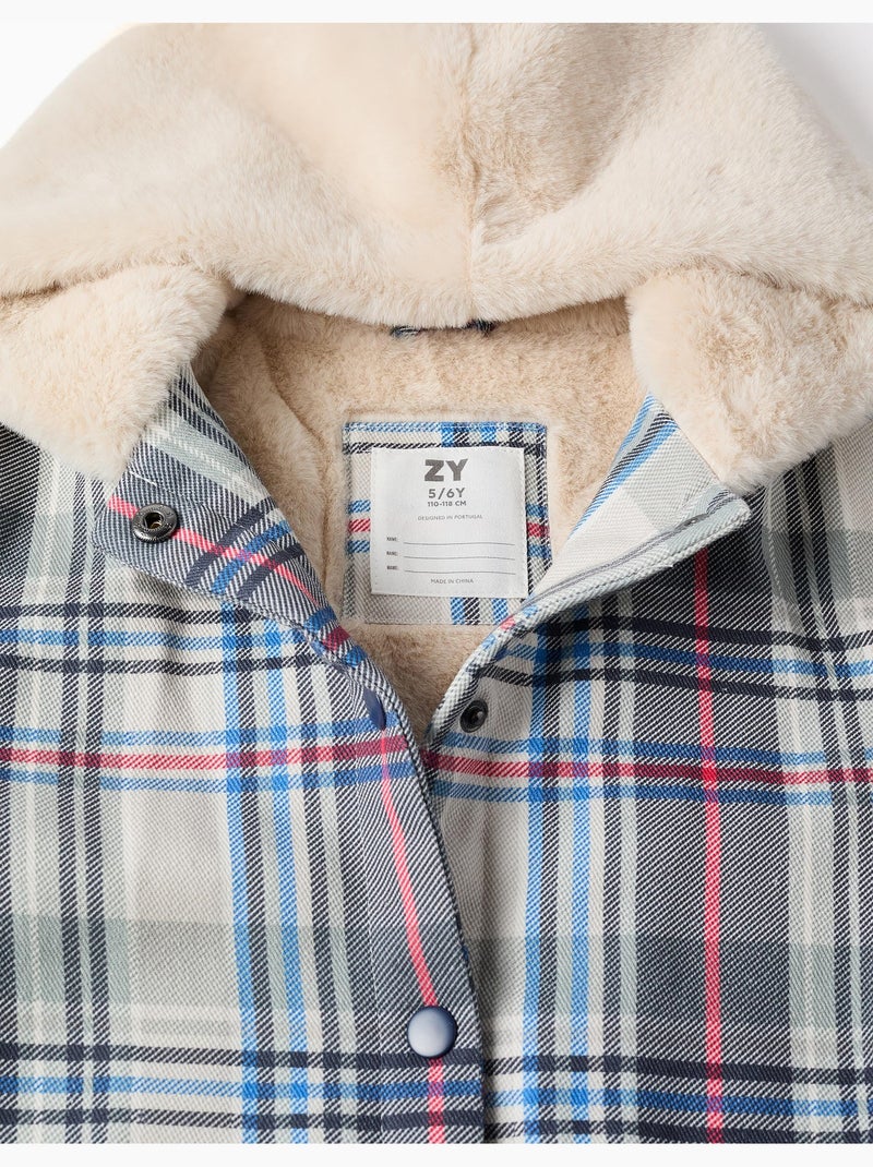 Chaqueta de sarga a cuadros con capucha y forro de peluche Azul Azul - Kiabi