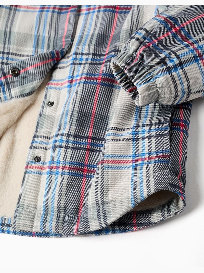 Chaqueta de sarga a cuadros con capucha y forro de peluche Azul Azul - Kiabi