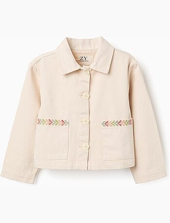 Chaqueta de sarga con bordados en punto de cruz