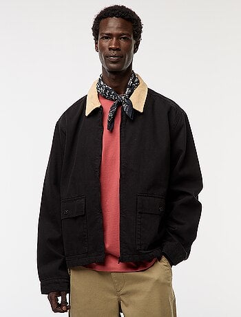 Chaqueta de twill con cremallera y cuello acanalado