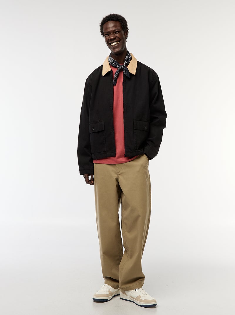 Chaqueta de sarga con cremallera y cuello de canalé Negro - Kiabi