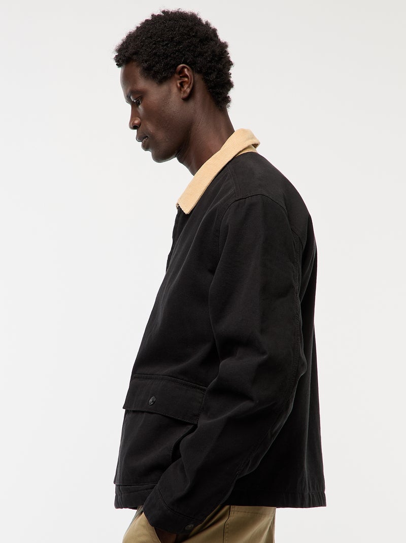 Chaqueta de sarga con cremallera y cuello de canalé Negro - Kiabi