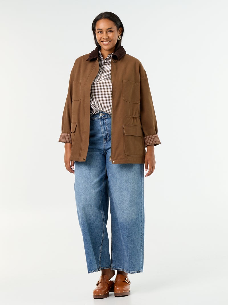 Chaqueta de sarga con cuello de terciopelo Marron - Kiabi
