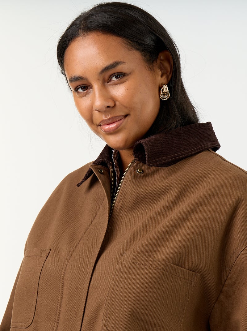 Chaqueta de sarga con cuello de terciopelo Marron - Kiabi