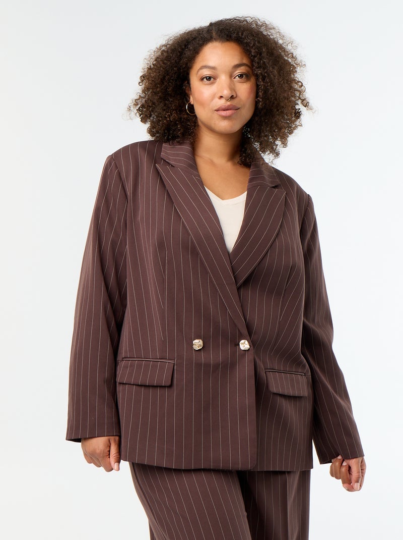 Chaqueta de sastre larga con doble botonadura Marron - Kiabi