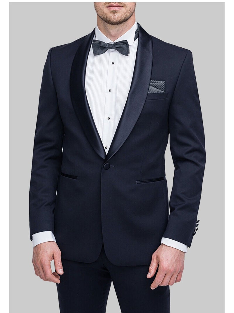 Chaqueta de satén con cuello chal Kebello Azul marino - Kiabi