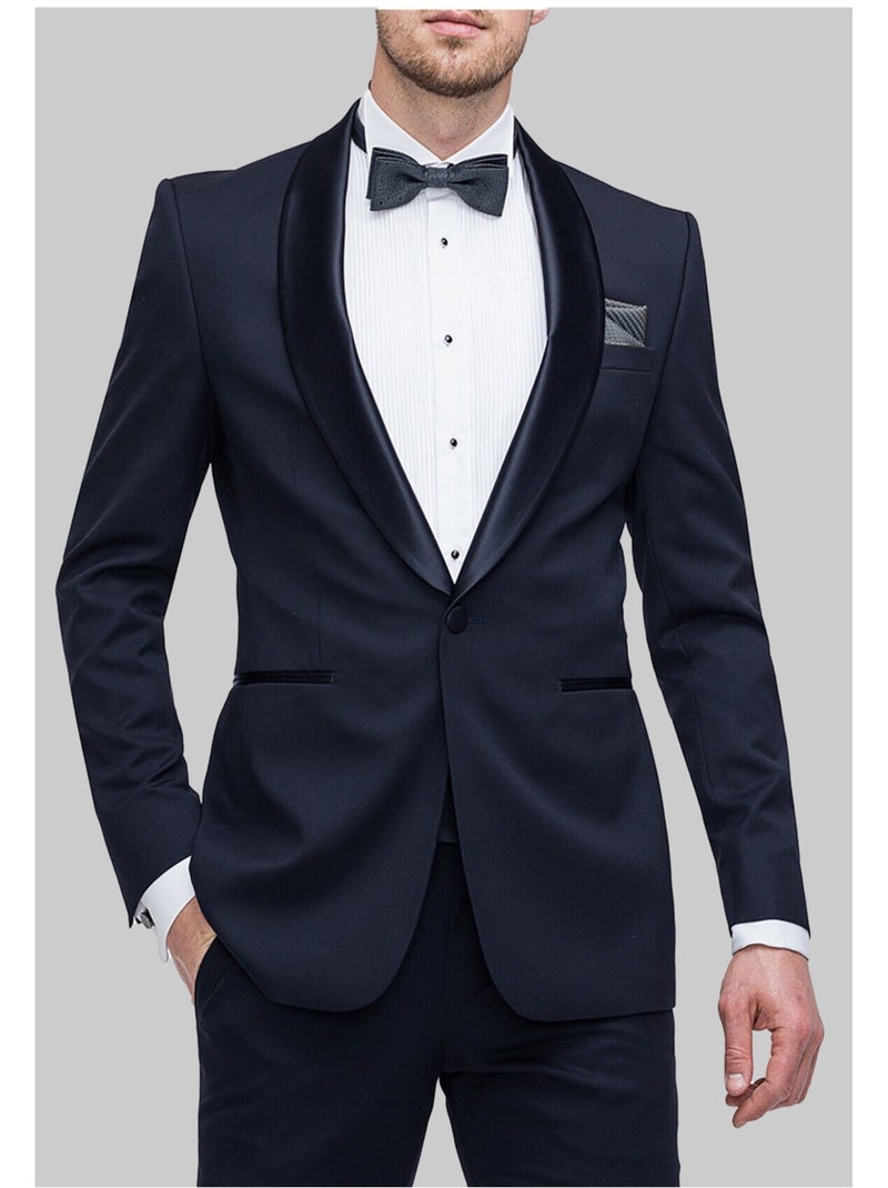 Chaqueta de satén con cuello chal Kebello Azul marino - Kiabi