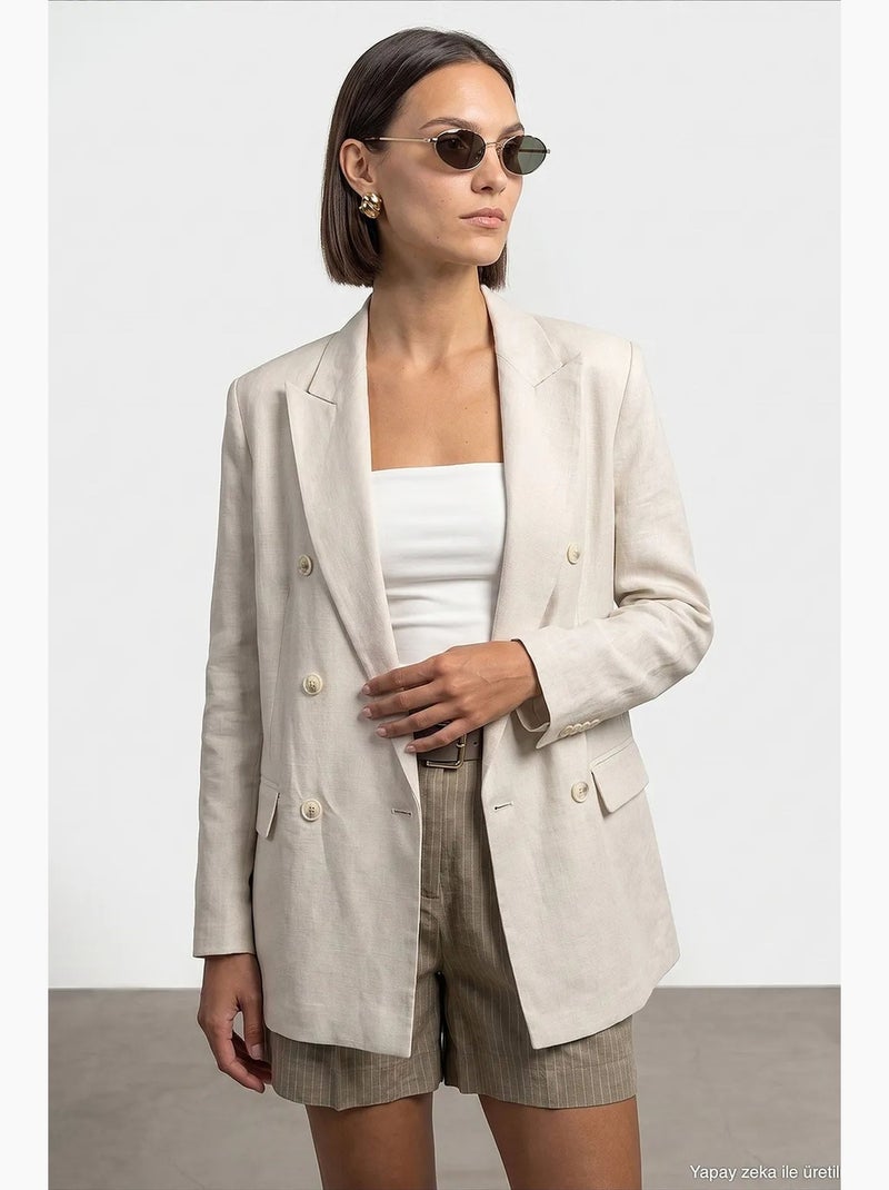Chaqueta de tencel, algodón y lino dilvin Beige arcilla - Kiabi