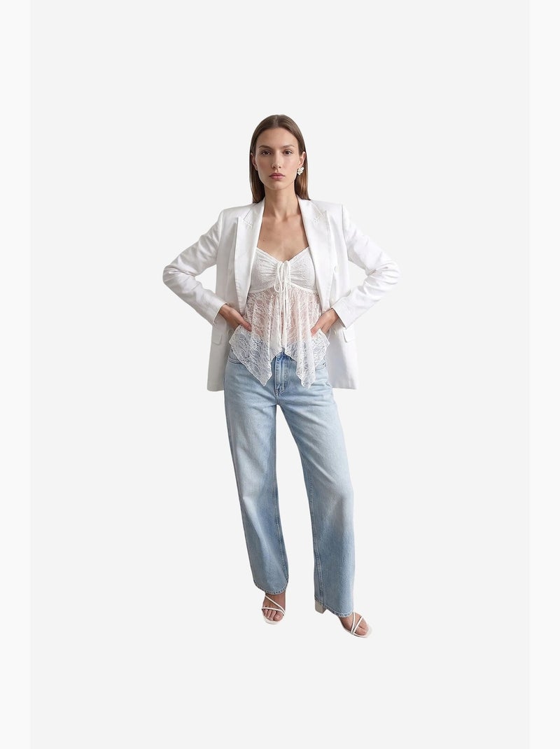 Chaqueta de tencel, algodón y lino dilvin Blanco - Kiabi