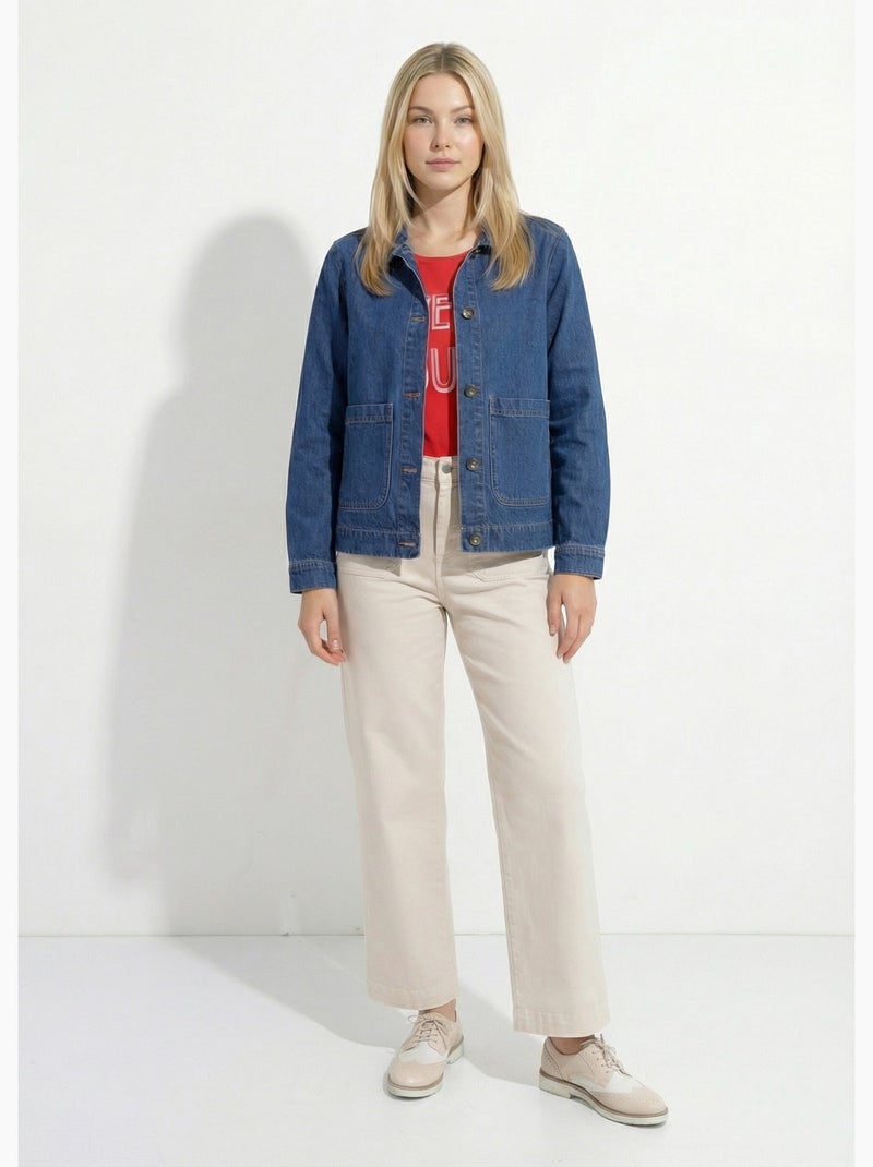 Chaqueta de trabajo con botones en denim - Afibel Azul - Kiabi