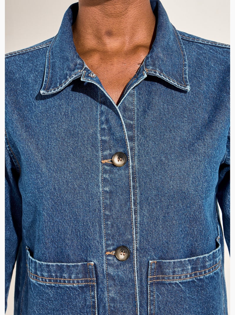 Chaqueta de trabajo con botones en denim - Afibel Azul - Kiabi