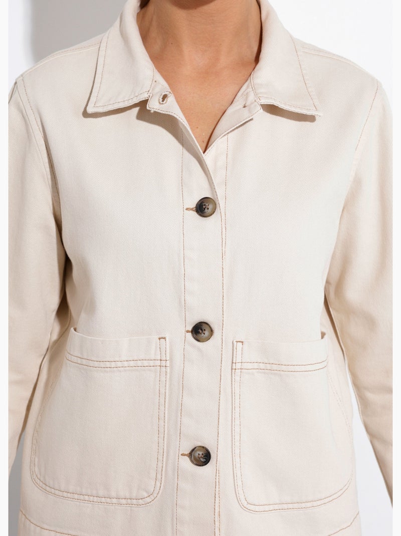 Chaqueta de trabajo con botones en denim - Afibel Crudo - Kiabi