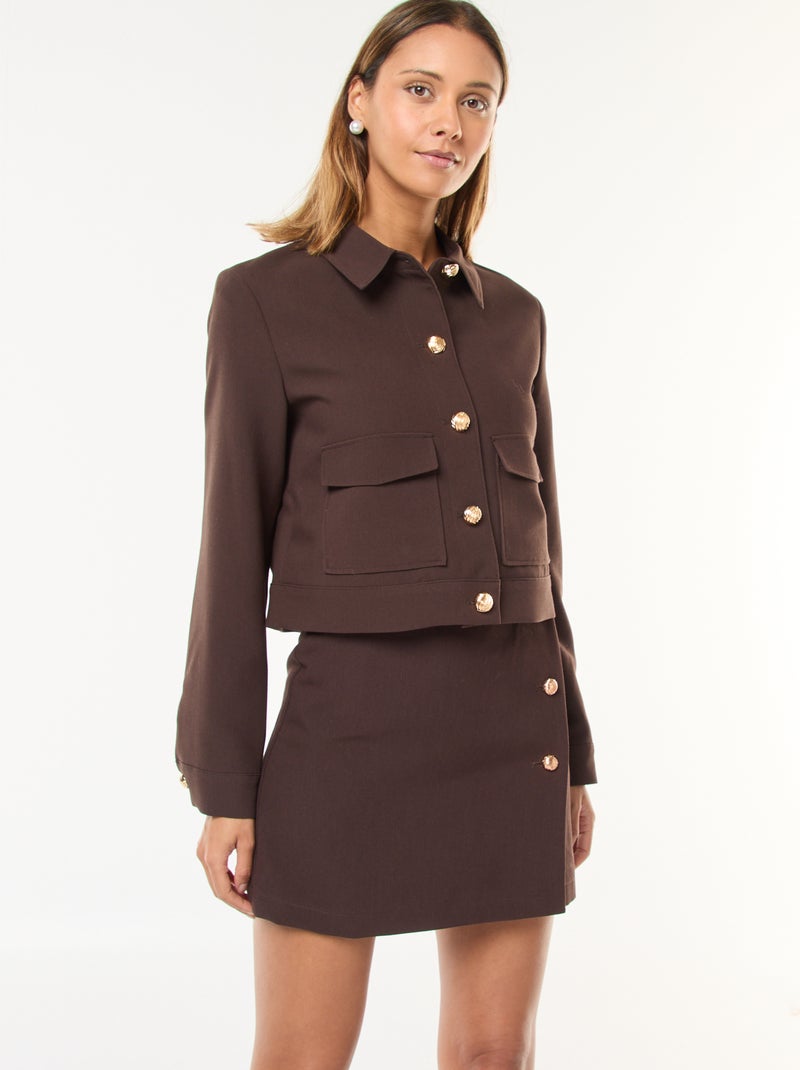 Chaqueta de traje con botones dorados corte corto Marron - Kiabi