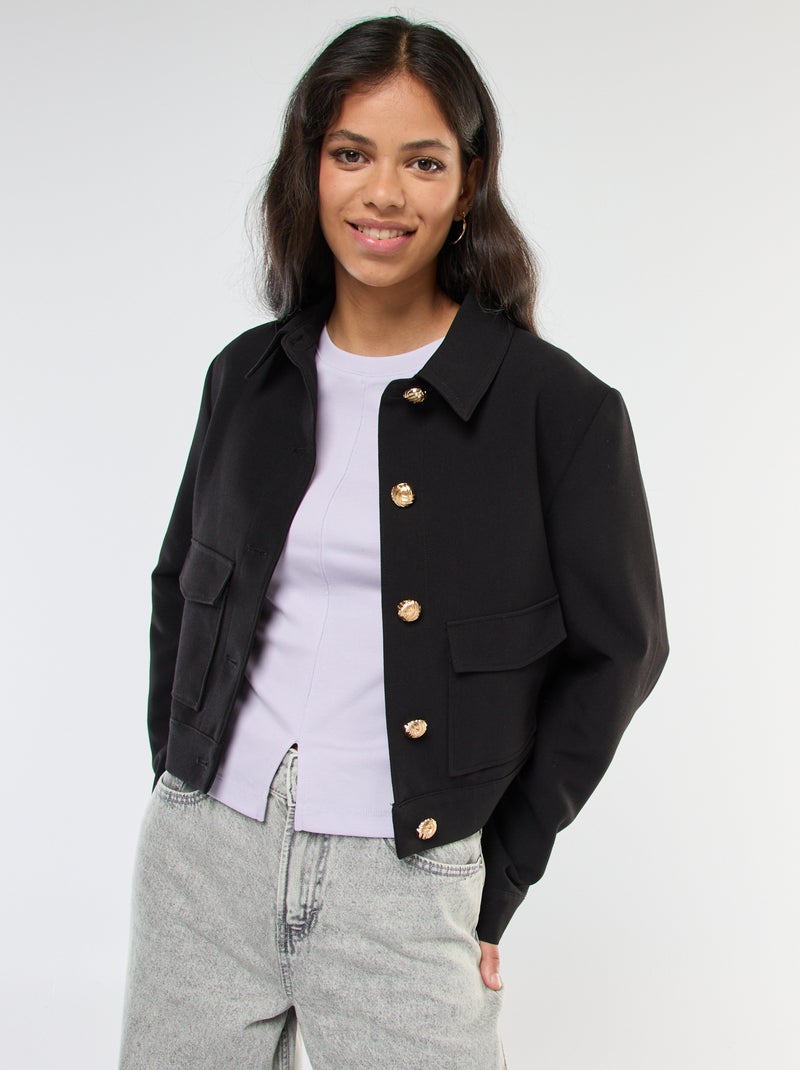 Chaqueta de traje con botones dorados corte corto Negro - Kiabi