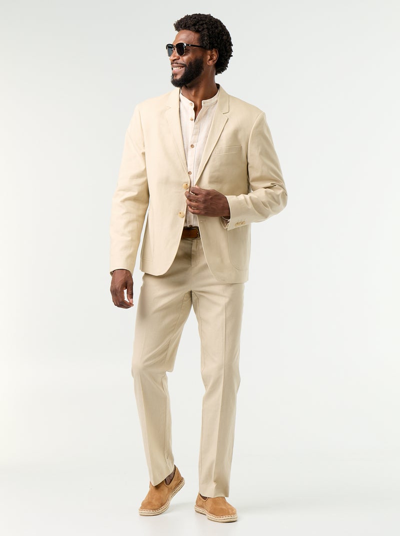 Chaqueta de traje de algodón y lino Beige - Kiabi