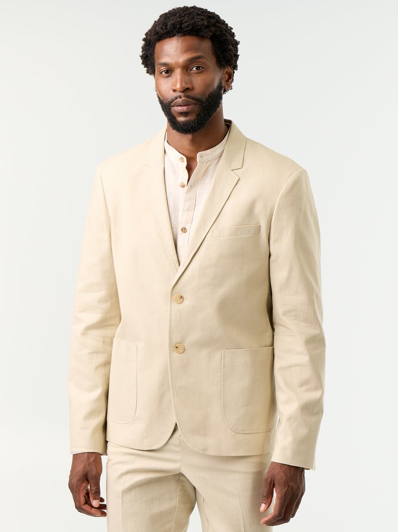 Chaqueta de traje de algodón y lino Beige - Kiabi