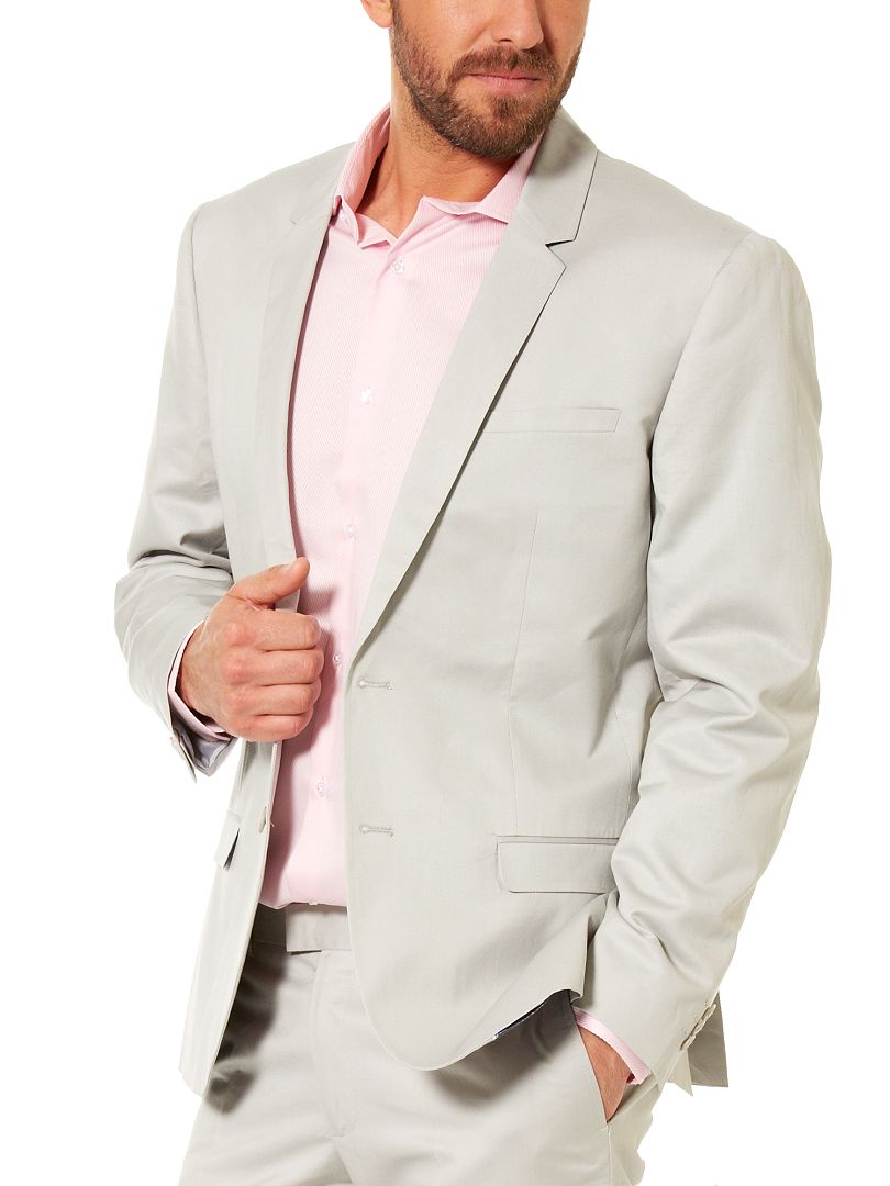 Chaqueta de traje slim de algodón y ramio gris claro - Kiabi