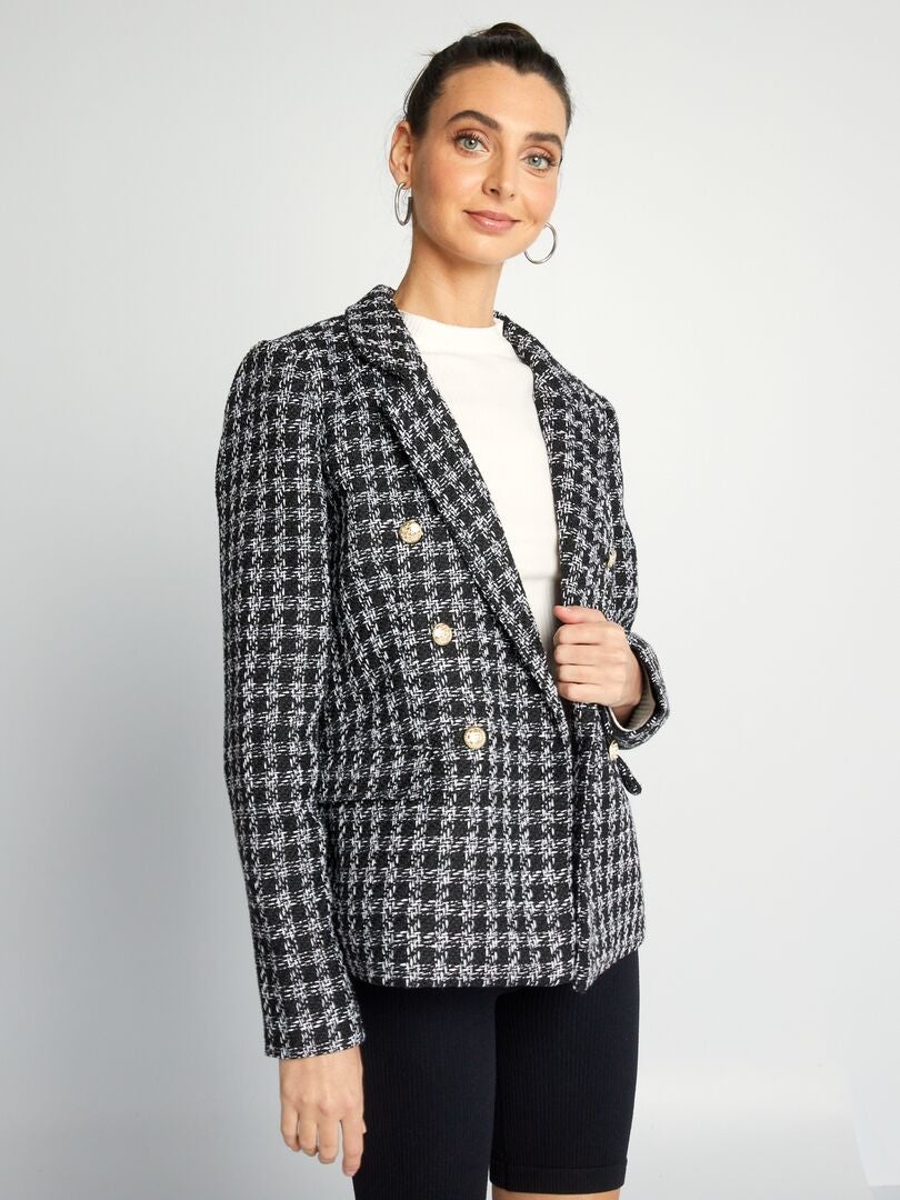 Chaqueta de tweed a cuadros NEGRO - Kiabi