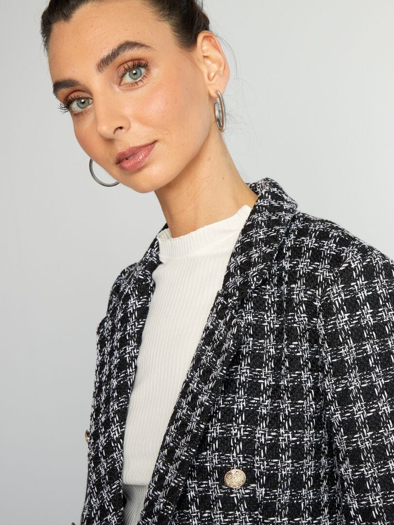 Chaqueta de tweed a cuadros NEGRO - Kiabi
