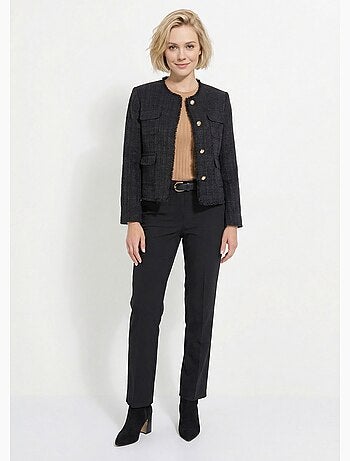 Chaqueta de tweed abotonada con flecos y sin cuello - AFIBEL