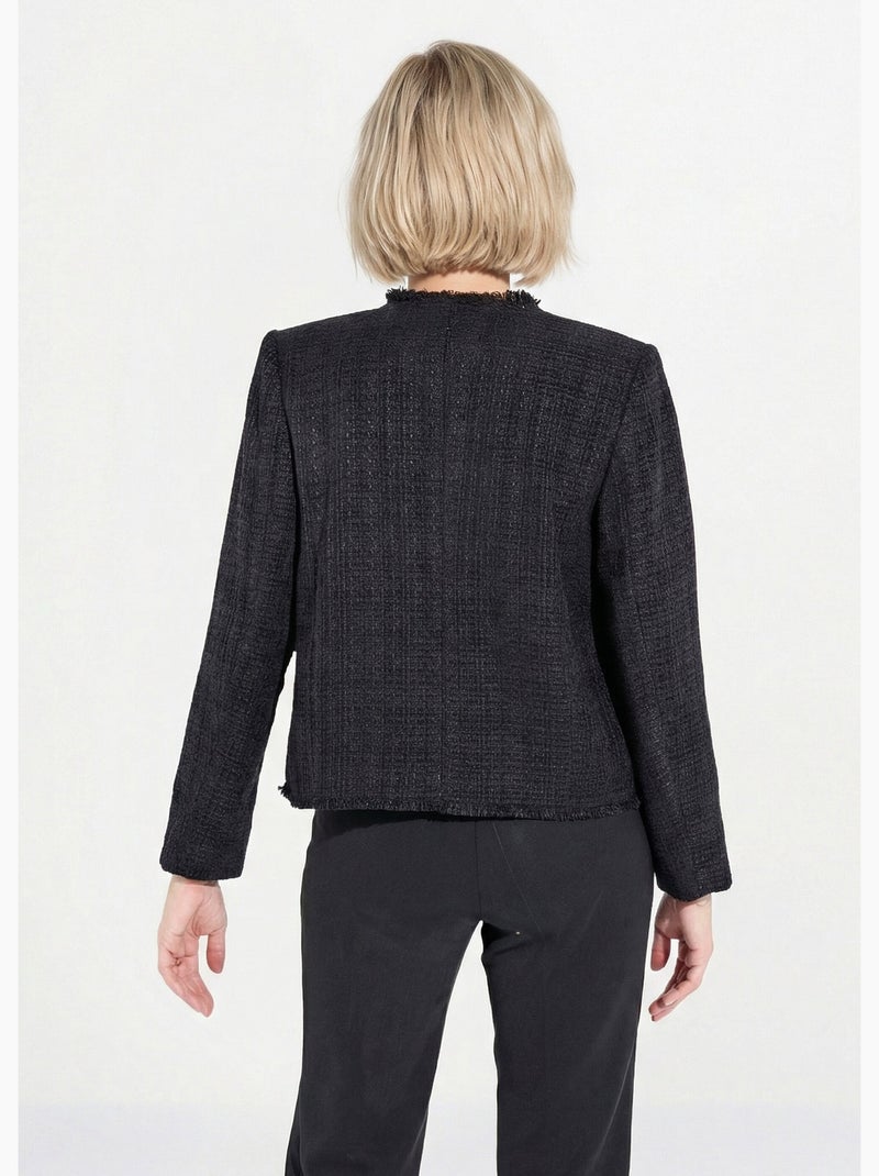 Chaqueta de tweed abotonada con flecos y sin cuello - AFIBEL Negro - Kiabi