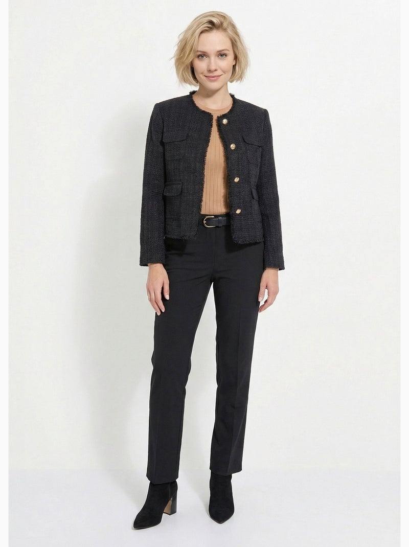 Chaqueta de tweed abotonada con flecos y sin cuello - AFIBEL Negro - Kiabi