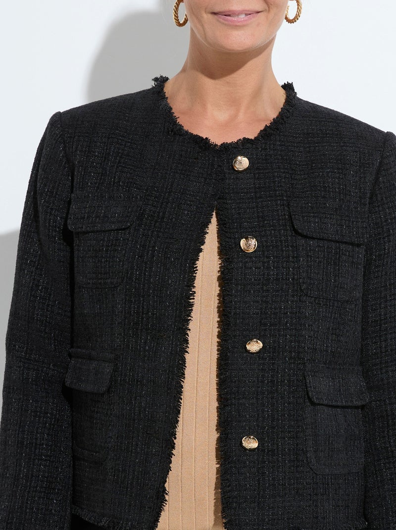 Chaqueta de tweed abotonada con flecos y sin cuello - AFIBEL Negro - Kiabi
