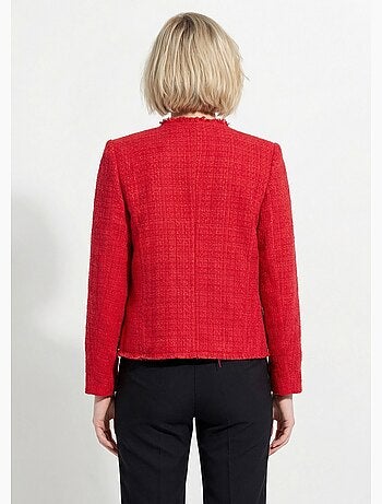 Chaqueta de tweed abotonada con flecos y sin cuello - AFIBEL