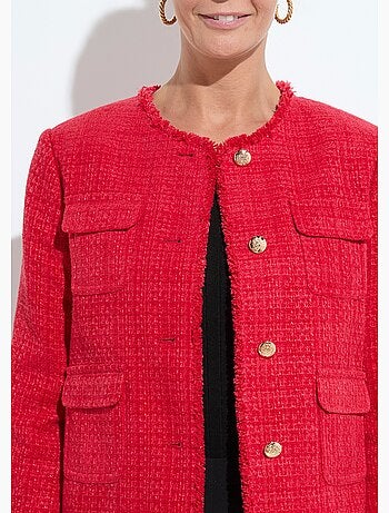 Chaqueta de tweed abotonada con flecos y sin cuello - AFIBEL