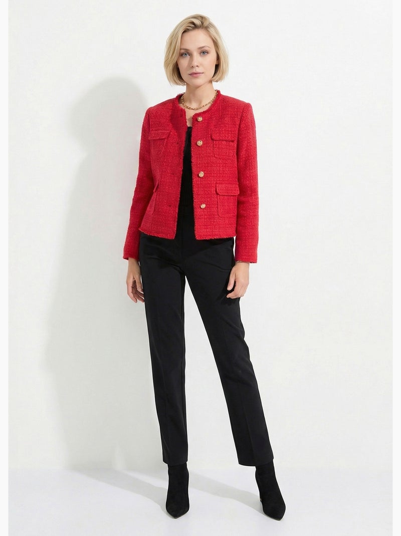 Chaqueta de tweed abotonada con flecos y sin cuello - AFIBEL Rojo - Kiabi