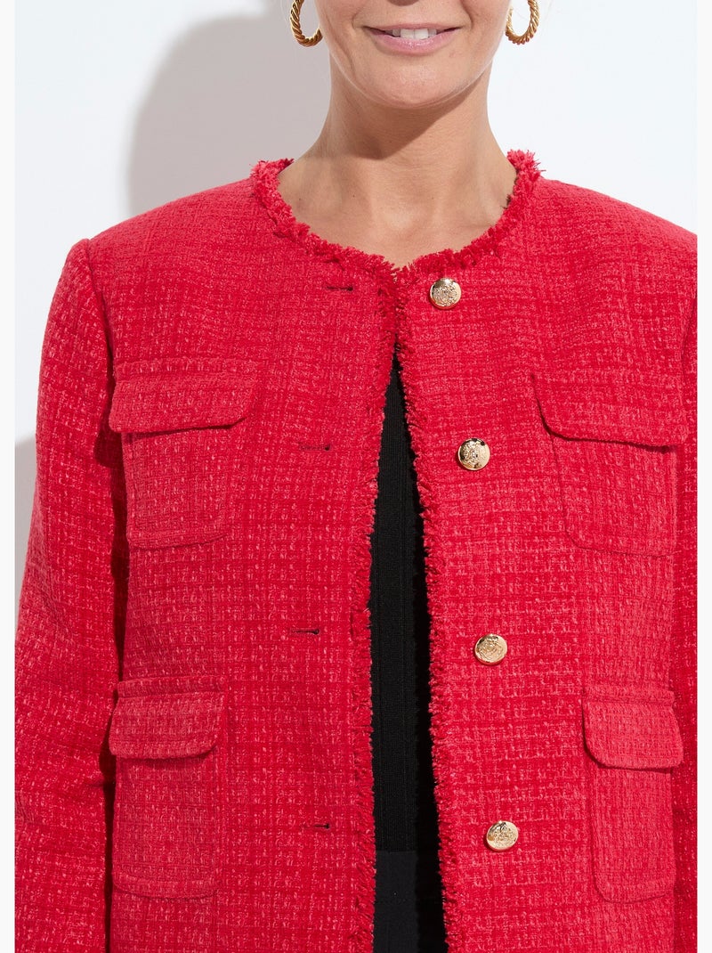Chaqueta de tweed abotonada con flecos y sin cuello - AFIBEL Rojo - Kiabi