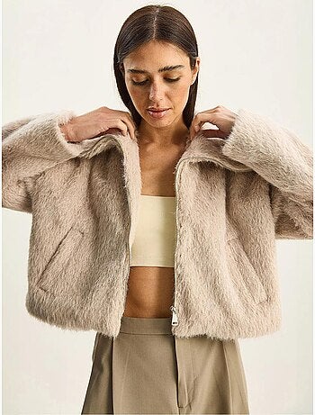 Chaqueta de tweed acolchada gruesa con cierre de cremallera lucci