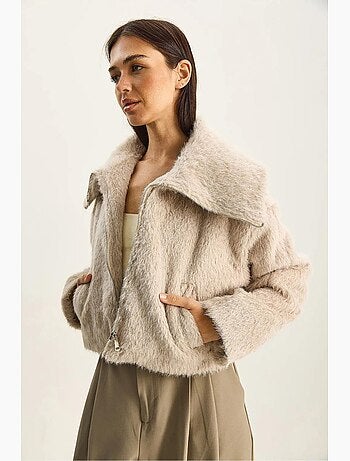Chaqueta de tweed acolchada gruesa con cierre de cremallera lucci