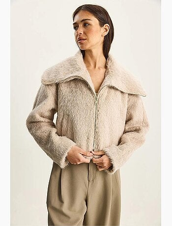 Chaqueta de tweed acolchada gruesa con cierre de cremallera lucci