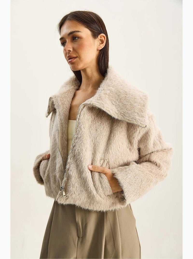 Chaqueta de tweed acolchada gruesa con cierre de cremallera lucci Beige arcilla - Kiabi