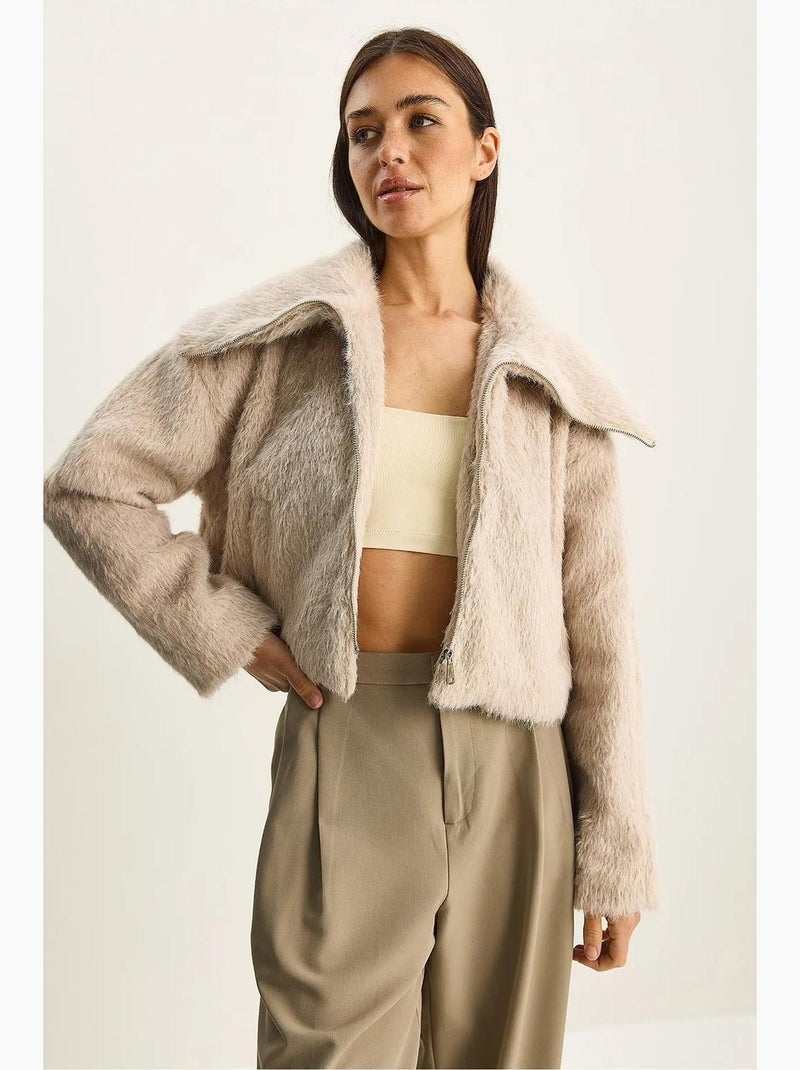 Chaqueta de tweed acolchada gruesa con cierre de cremallera lucci Beige arcilla - Kiabi