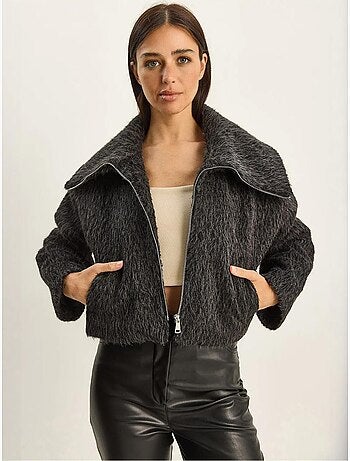Chaqueta de tweed acolchada gruesa con cierre de cremallera lucci