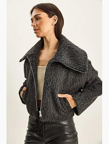 Chaqueta de tweed acolchada gruesa con cierre de cremallera lucci
